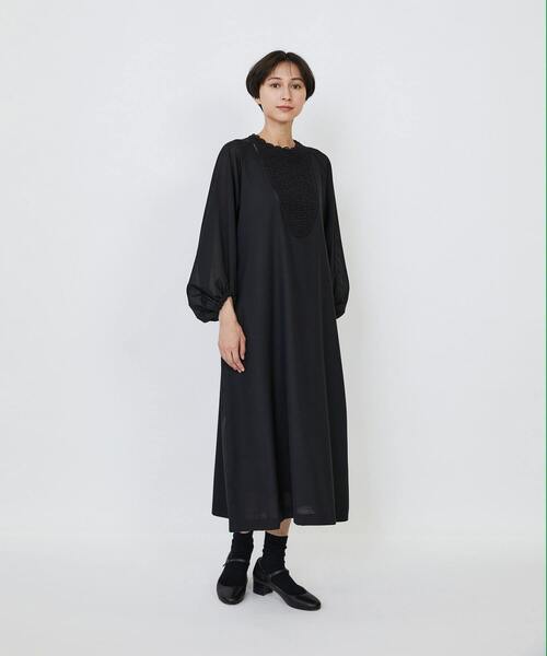 LOISIR（ロワズィール）の「【MTサイズ有り】エステスウールケミカルレース使いワンピース（ワンピース・レディース・ライトグレー/ブラック・M/MT）」の5枚目の写真