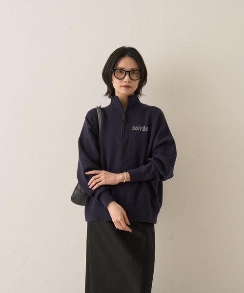 セール】ハーフジップロゴニットプルオーバー（ニット/セーター