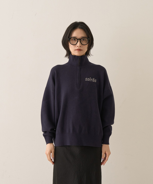 セール】ハーフジップロゴニットプルオーバー（ニット/セーター