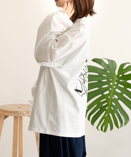 bashful base Oriental（バッシュフルベースオリエンタル）の「【新色追加！/bbO】オーバーサイズバッシュフルくんロンT（Tシャツ/カットソー・メンズ・ブラック/杢グレー/ホワイト/ブラウン/ライトグレー・MEDIUM/LARGE）」の9枚目の写真