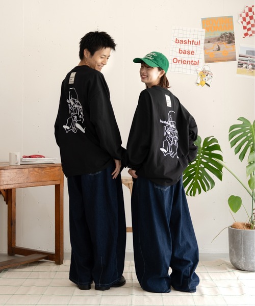 bashful base Oriental（バッシュフルベースオリエンタル）の「【新色追加！/bbO】オーバーサイズバッシュフルくんロンT（Tシャツ/カットソー・メンズ・ブラック/杢グレー/ホワイト/ブラウン/ライトグレー・MEDIUM/LARGE）」の12枚目の写真