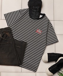 #MEMORY（メモリー）の「【MEMORY】看板刺繍 ボーダー リップル先染め Tシャツ / Signboard embroidery Border Ripple pre-dyed T-shirt（Tシャツ/カットソー）」