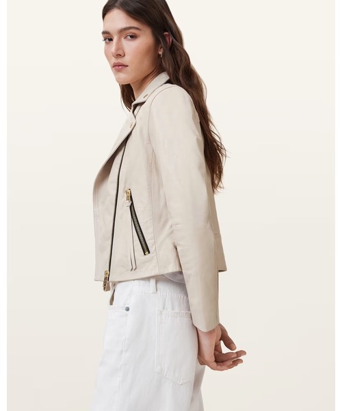 ALLSAINTS(オールセインツ)の「DALBY SLIM FIT LEATHER BIKER JACKET | DALBY スリム フィット レザー バイカー ジャケット(ライダースジャケット・レディース・アイボリー・4/6/8/10/12)」の6枚目の写真