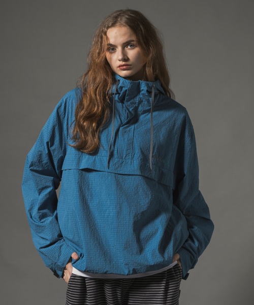 水色のハーフジップウィンドブレーカーLサイズUVケア ハーフジップ