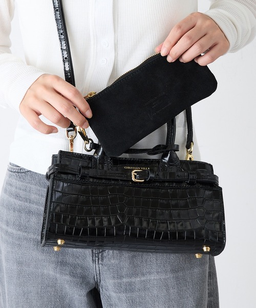 CHRISTIAN VILLA(クリスチャンヴィラ)の「【CHRISTIAN VILLA】ポーチ付き クロコ型押し 横長レザーハンドバッグ ショルダーバッグ 6340(ハンドバッグ・レディース・ブラック/バーガンディー・FREE)」の5枚目の写真