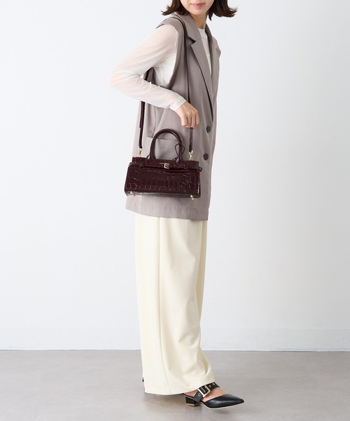 CHRISTIAN VILLA(クリスチャンヴィラ)の「【CHRISTIAN VILLA】ポーチ付き クロコ型押し 横長レザーハンドバッグ ショルダーバッグ 6340(ハンドバッグ・レディース・ブラック/バーガンディー・FREE)」の16枚目の写真