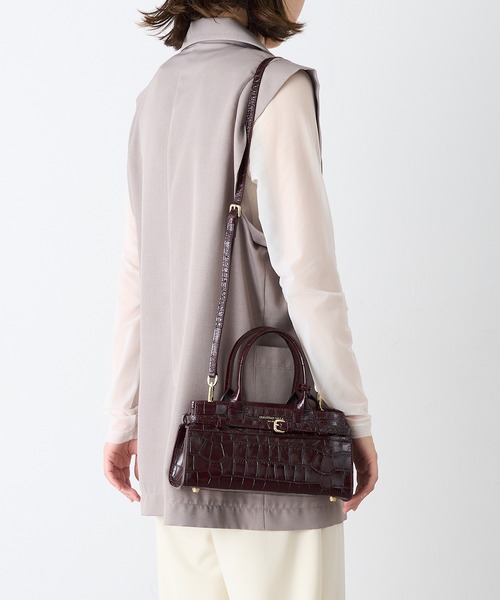 CHRISTIAN VILLA(クリスチャンヴィラ)の「【CHRISTIAN VILLA】ポーチ付き クロコ型押し 横長レザーハンドバッグ ショルダーバッグ 6340(ハンドバッグ・レディース・ブラック/バーガンディー・FREE)」の11枚目の写真