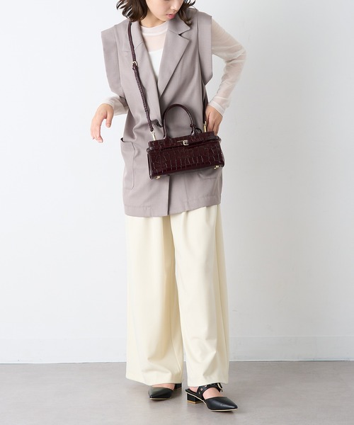 セール】【CHRISTIAN VILLA】クロコ型押し 2way横長レザーバッグ