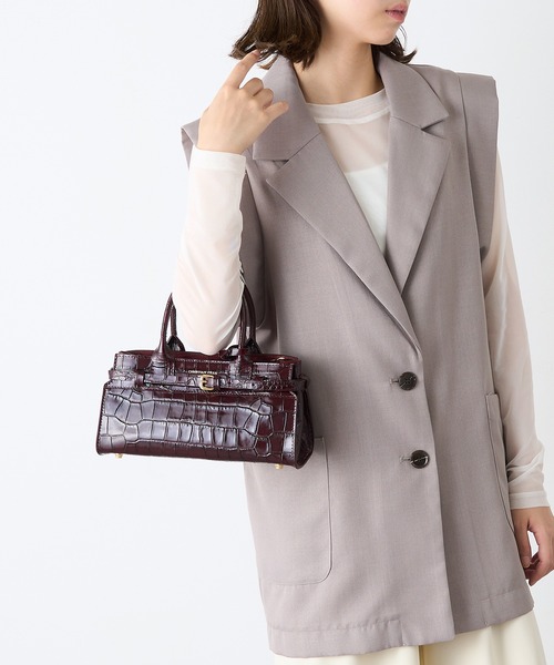 CHRISTIAN VILLA(クリスチャンヴィラ)の「【CHRISTIAN VILLA】ポーチ付き クロコ型押し 横長レザーハンドバッグ ショルダーバッグ 6340(ハンドバッグ・レディース・ブラック/バーガンディー・FREE)」の15枚目の写真