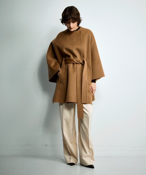 完売品　エストネーション 2025AWウールカシミヤ ベルトポンチョ　キャメル ESTNATION / ウールカシミヤ ベルトポンチョ（ポンチョ）｜ESTNATION