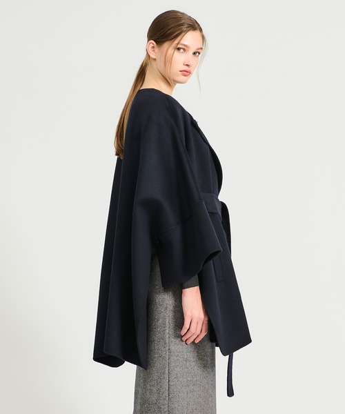 【限定価格】】エストネーション ケープコート ポンチョ 羊毛 カシミヤ Merfirge ポンチョ ケープ カシミヤ ウール SAGA フォックス ファー付