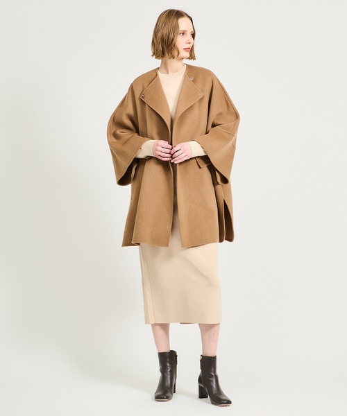 完売品　エストネーション 2025AWウールカシミヤ ベルトポンチョ　キャメル 完売品 エストネーション 2025AWウールカシミヤ ベルトポンチョ