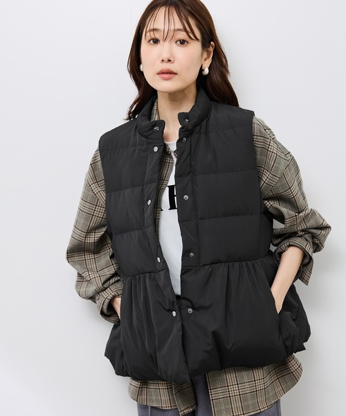 GREEN DOWN/グリーンダウン】ペプラムダウンベスト（ダウンベスト