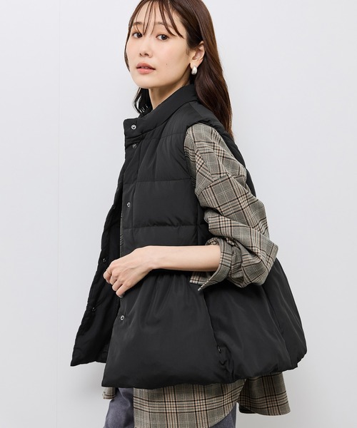 PICONE ブラック ノースリーブダウンベスト セール】【GREEN DOWN/グリーンダウン】ペプラムダウンベスト（ダウン