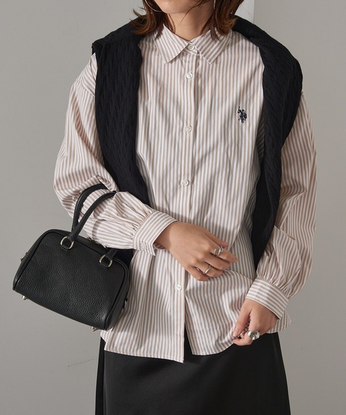 U.S. POLO ASSN.（ユーエスポロアッスン）の「【U.S. POLO ASSN.】ロイヤルオックスフォード バルーンスリーブ ギャザーシャツ（シャツ/ブラウス・レディース・ベージュ/サックスブルー/グリーン/ホワイト/ネイビー・FREE）」の3枚目の写真