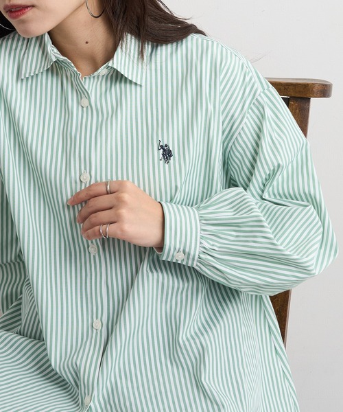 U.S. POLO ASSN.（ユーエスポロアッスン）の「【U.S. POLO ASSN.】ロイヤルオックスフォード バルーンスリーブ ギャザーシャツ（シャツ/ブラウス・レディース・ベージュ/サックスブルー/グリーン/ホワイト/ネイビー・FREE）」の4枚目の写真