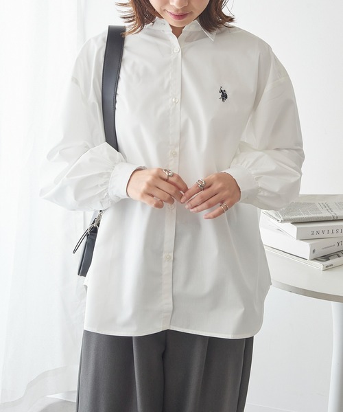 U.S. POLO ASSN.（ユーエスポロアッスン）の「【U.S. POLO ASSN.】ロイヤルオックスフォード バルーンスリーブ ギャザーシャツ（シャツ/ブラウス・レディース・ベージュ/サックスブルー/グリーン/ホワイト/ネイビー・FREE）」の9枚目の写真