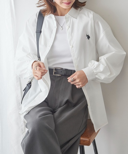 U.S. POLO ASSN.（ユーエスポロアッスン）の「【U.S. POLO ASSN.】ロイヤルオックスフォード バルーンスリーブ ギャザーシャツ（シャツ/ブラウス・レディース・ベージュ/サックスブルー/グリーン/ホワイト/ネイビー・FREE）」の10枚目の写真