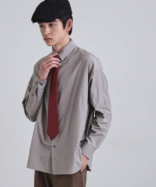 tk.TAKEO KIKUCHI（ティーケータケオキクチ）の「【ネクタイ付き】グランパシャツ（シャツ/ブラウス・メンズ・グレー/ホワイト・03/02）」の2枚目の写真