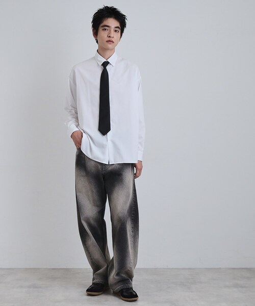 tk.TAKEO KIKUCHI（ティーケータケオキクチ）の「【ネクタイ付き】グランパシャツ（シャツ/ブラウス・メンズ・グレー/ホワイト・03/02）」の5枚目の写真