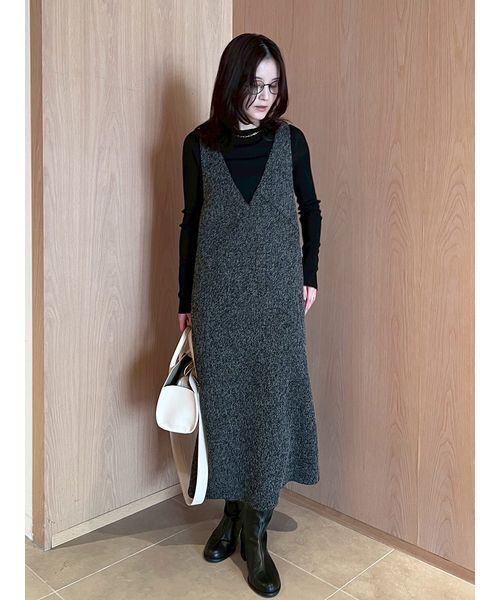 クルーネックニット×AラインキャミレイヤードワンピースS セットアイテム】クルーネックニット×Aラインキャミレイヤード