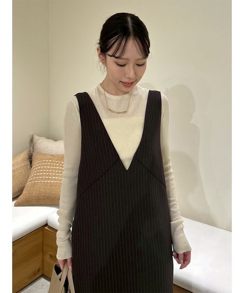 【セットアイテム】クルーネックニット×Aラインキャミレイヤードワンピース セットアイテム】クルーネックニット×Aラインキャミレイヤード