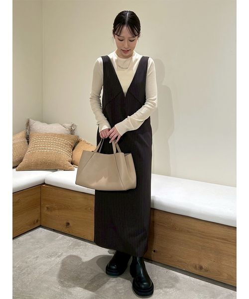 【セットアイテム】クルーネックニット×Aラインキャミレイヤードワンピース セットアイテム】クルーネックニット×Aラインキャミレイヤード