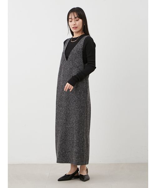 【セットアイテム】クルーネックニット×Aラインキャミレイヤードワンピース セットアイテム】クルーネックニット×Aラインキャミレイヤード