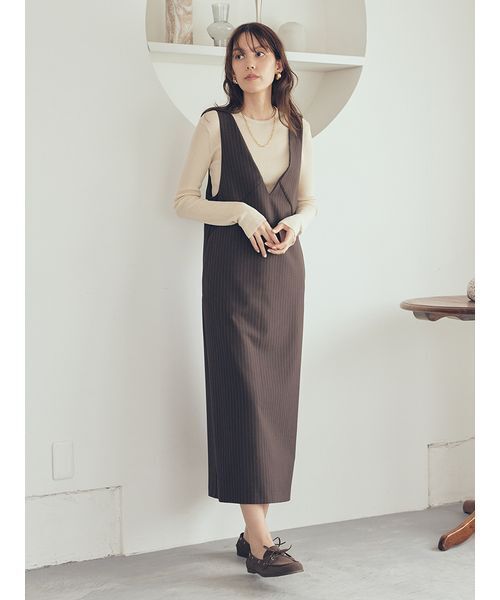 Mila Owen（ミラオーウェン）の「【セットアイテム】クルーネックニット×Aラインキャミレイヤードワンピース（ワンピース・レディース・ブラウン/アイボリー/ブラック・0/1）」の20枚目の写真