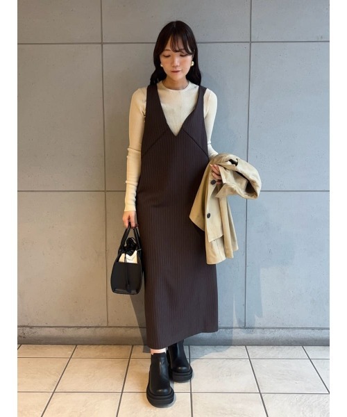 【セットアイテム】クルーネックニット×Aラインキャミレイヤードワンピース セットアイテム】クルーネックニット×Aラインキャミレイヤード