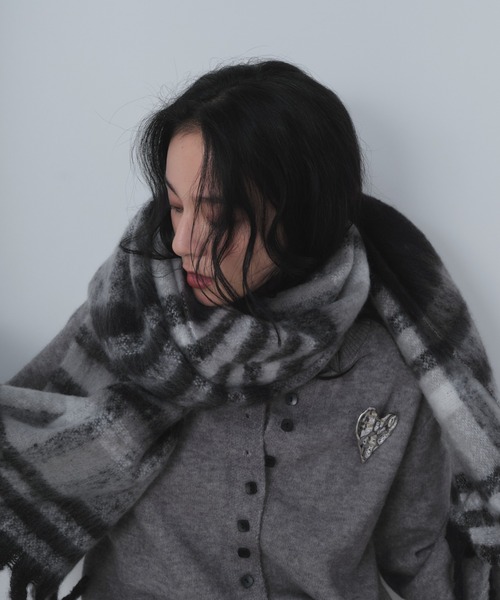 Shelly island（シェリーアイランド）の「チェックマフラー（マフラー・レディース・ブラック/ブラウン/パープル・FREE）」の18枚目の写真