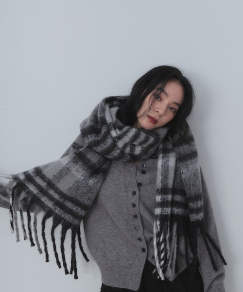 Shelly island（シェリーアイランド）の「チェックマフラー（マフラー・レディース・ブラック/ブラウン/パープル・FREE）」の19枚目の写真