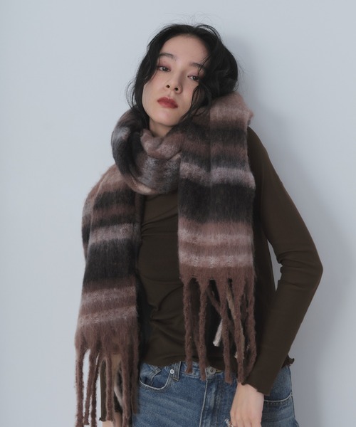 Shelly island（シェリーアイランド）の「チェックマフラー（マフラー・レディース・ブラック/ブラウン/パープル・FREE）」の21枚目の写真