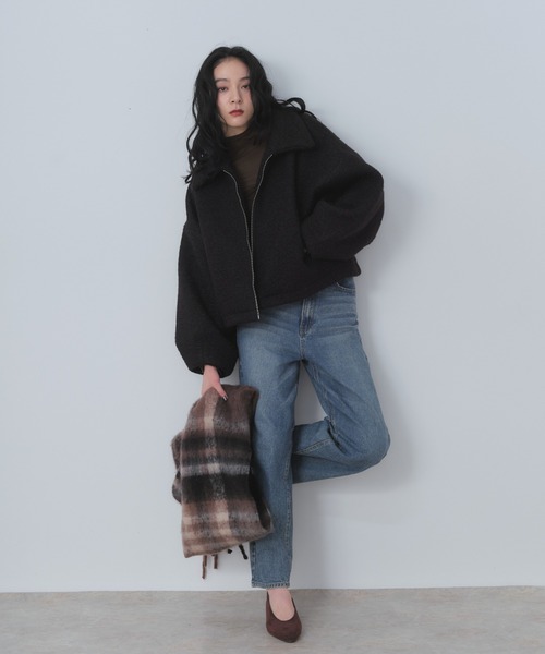 Shelly island（シェリーアイランド）の「チェックマフラー（マフラー・レディース・ブラック/ブラウン/パープル・FREE）」の22枚目の写真