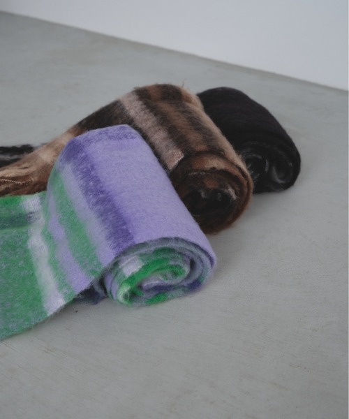 Shelly island（シェリーアイランド）の「チェックマフラー（マフラー・レディース・ブラック/ブラウン/パープル・FREE）」の4枚目の写真