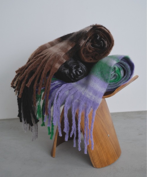 Shelly island（シェリーアイランド）の「チェックマフラー（マフラー・レディース・ブラック/ブラウン/パープル・FREE）」の16枚目の写真