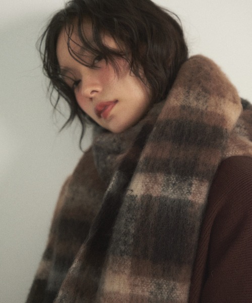 Shelly island（シェリーアイランド）の「チェックマフラー（マフラー・レディース・ブラック/ブラウン/パープル・FREE）」の10枚目の写真