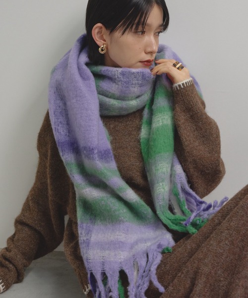 Shelly island（シェリーアイランド）の「チェックマフラー（マフラー・レディース・ブラック/ブラウン/パープル・FREE）」の9枚目の写真