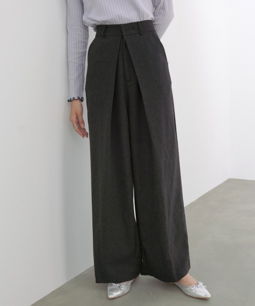 Bab（バブ）の「【選べるサイズ展開】フロントワイドタックネップ入ワイドパンツ（その他パンツ・レディース・ベージュ/ブラック/チャコールグレー・S/M/L）」の2枚目の写真