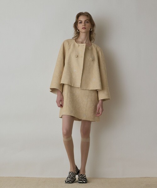 セール】サラサジャガードケープジャケット（ノーカラージャケット