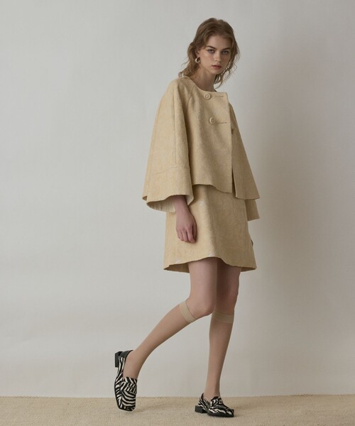 セール】サラサジャガードケープジャケット（ノーカラージャケット