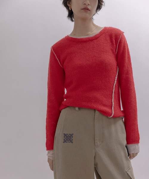 Eimee Law（エイミーロウ）の「シアーモヘアレイヤードニット（ニット/セーター・レディース・ライトグレー/レッド/ダークグレー/ライトブルー・FREE）」の4枚目の写真