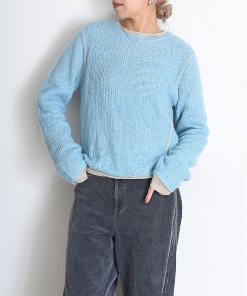Eimee Law（エイミーロウ）の「シアーモヘアレイヤードニット（ニット/セーター・レディース・ライトグレー/レッド/ダークグレー/ライトブルー・FREE）」の3枚目の写真
