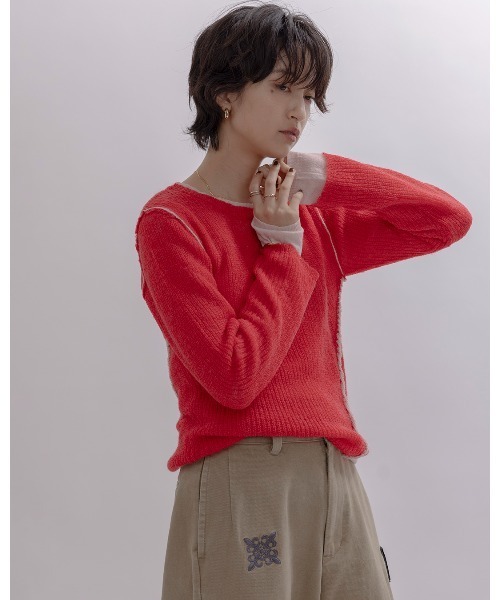 Eimee Law（エイミーロウ）の「シアーモヘアレイヤードニット（ニット/セーター・レディース・ライトグレー/レッド/ダークグレー/ライトブルー・FREE）」の17枚目の写真