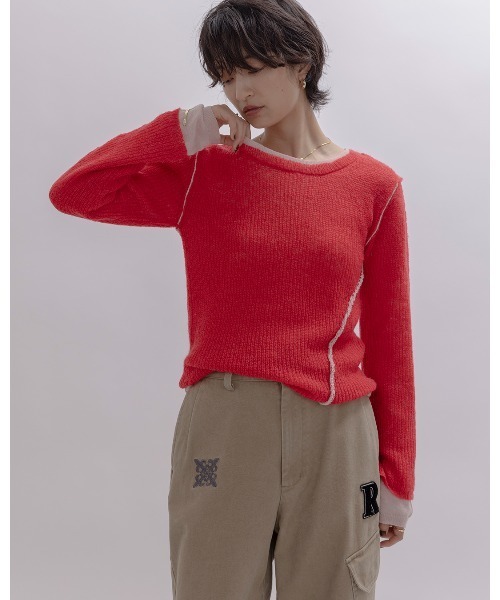 Eimee Law（エイミーロウ）の「シアーモヘアレイヤードニット（ニット/セーター・レディース・ライトグレー/レッド/ダークグレー/ライトブルー・FREE）」の19枚目の写真