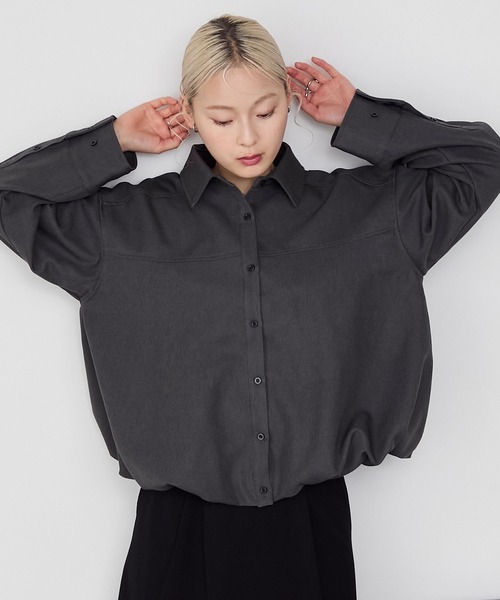 forksy.（フォルクシー）の「【forksy.】バルーンヘムショート丈シャツジャケット（ブルゾン・レディース・ブラウン/チャコールグレー/ライトベージュ/ブラック・FREE）」の14枚目の写真