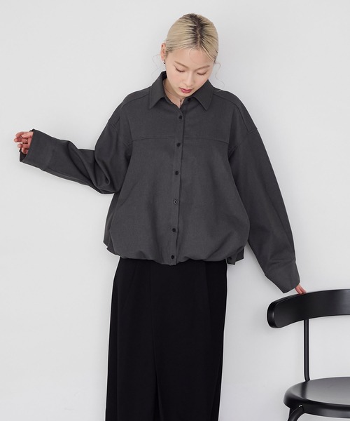 forksy.（フォルクシー）の「【forksy.】バルーンヘムショート丈シャツジャケット（ブルゾン・レディース・ブラウン/チャコールグレー/ライトベージュ/ブラック・FREE）」の15枚目の写真