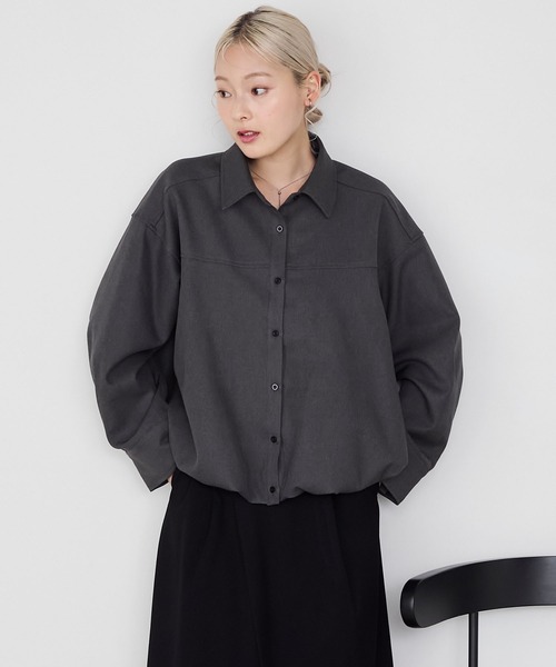 forksy.（フォルクシー）の「【forksy.】バルーンヘムショート丈シャツジャケット（ブルゾン・レディース・ブラウン/チャコールグレー/ライトベージュ/ブラック・FREE）」の16枚目の写真