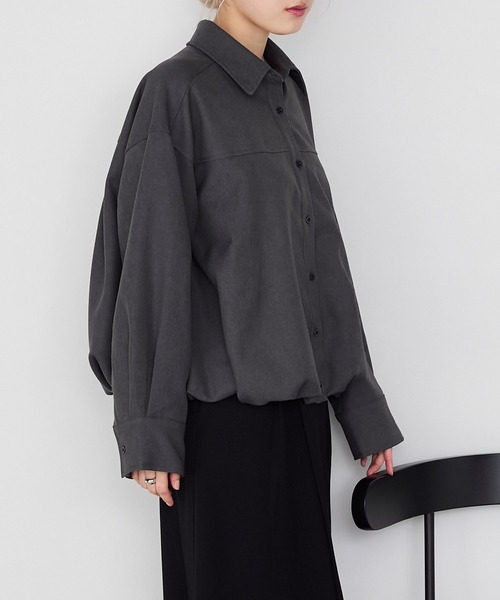 forksy.（フォルクシー）の「【forksy.】バルーンヘムショート丈シャツジャケット（ブルゾン・レディース・ブラウン/チャコールグレー/ライトベージュ/ブラック・FREE）」の17枚目の写真