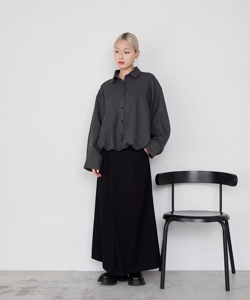 forksy.（フォルクシー）の「【forksy.】バルーンヘムショート丈シャツジャケット（ブルゾン・レディース・ブラウン/チャコールグレー/ライトベージュ/ブラック・FREE）」の19枚目の写真